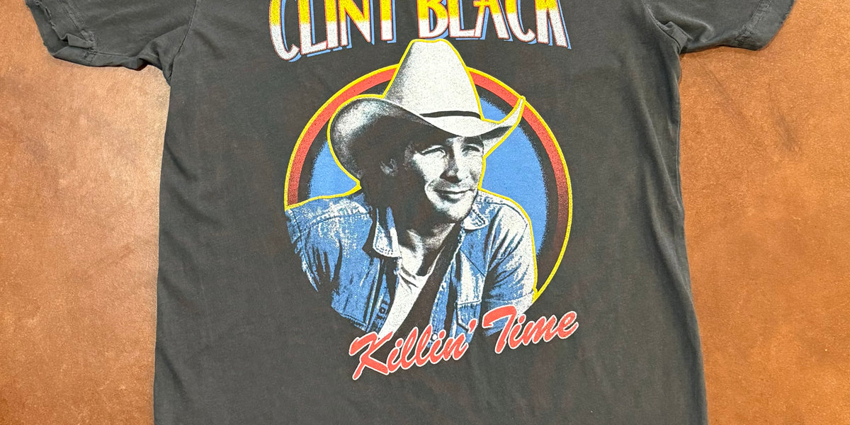 T-shirt Vintage Années 90 - Marque Giant - Motif Clint Musique Country - Taille XL - Noir 100% Coton