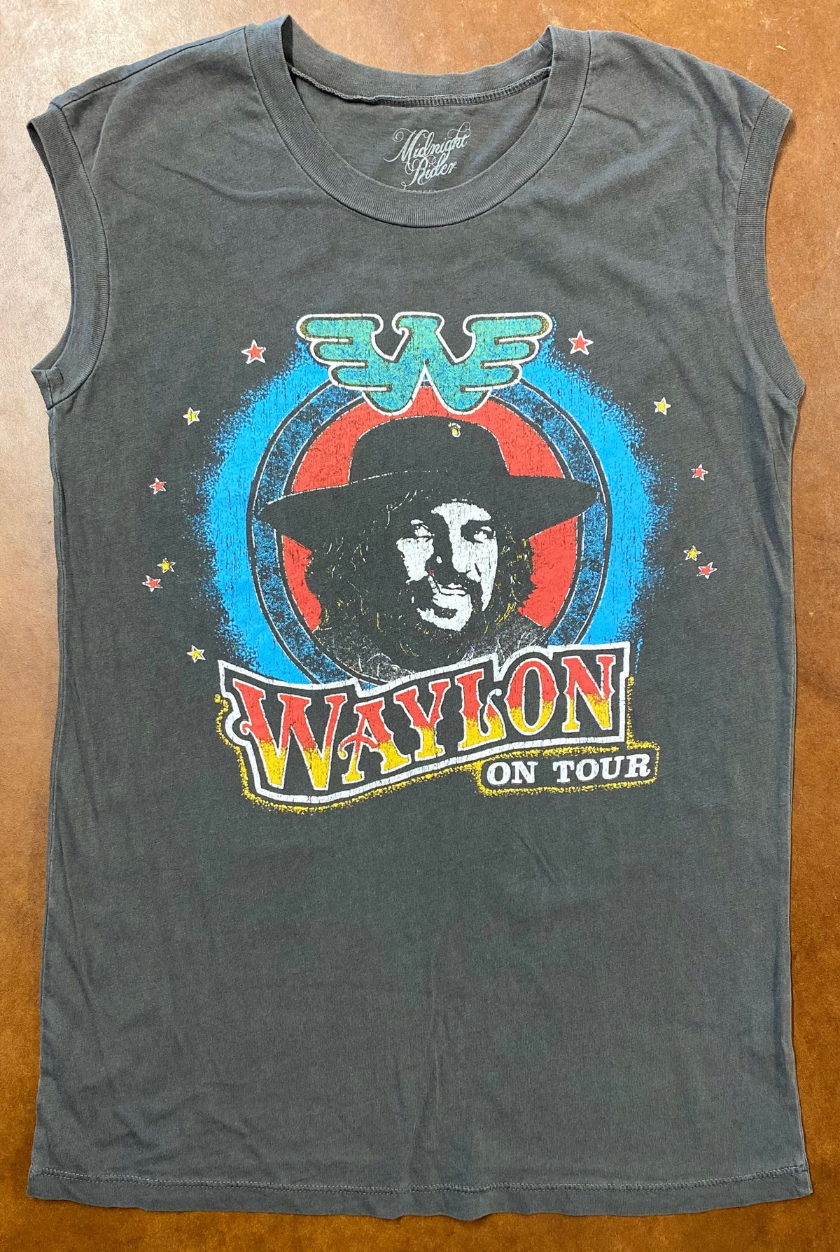 Waylon Jennings On Tour Muscle Tee — Midnight Rider