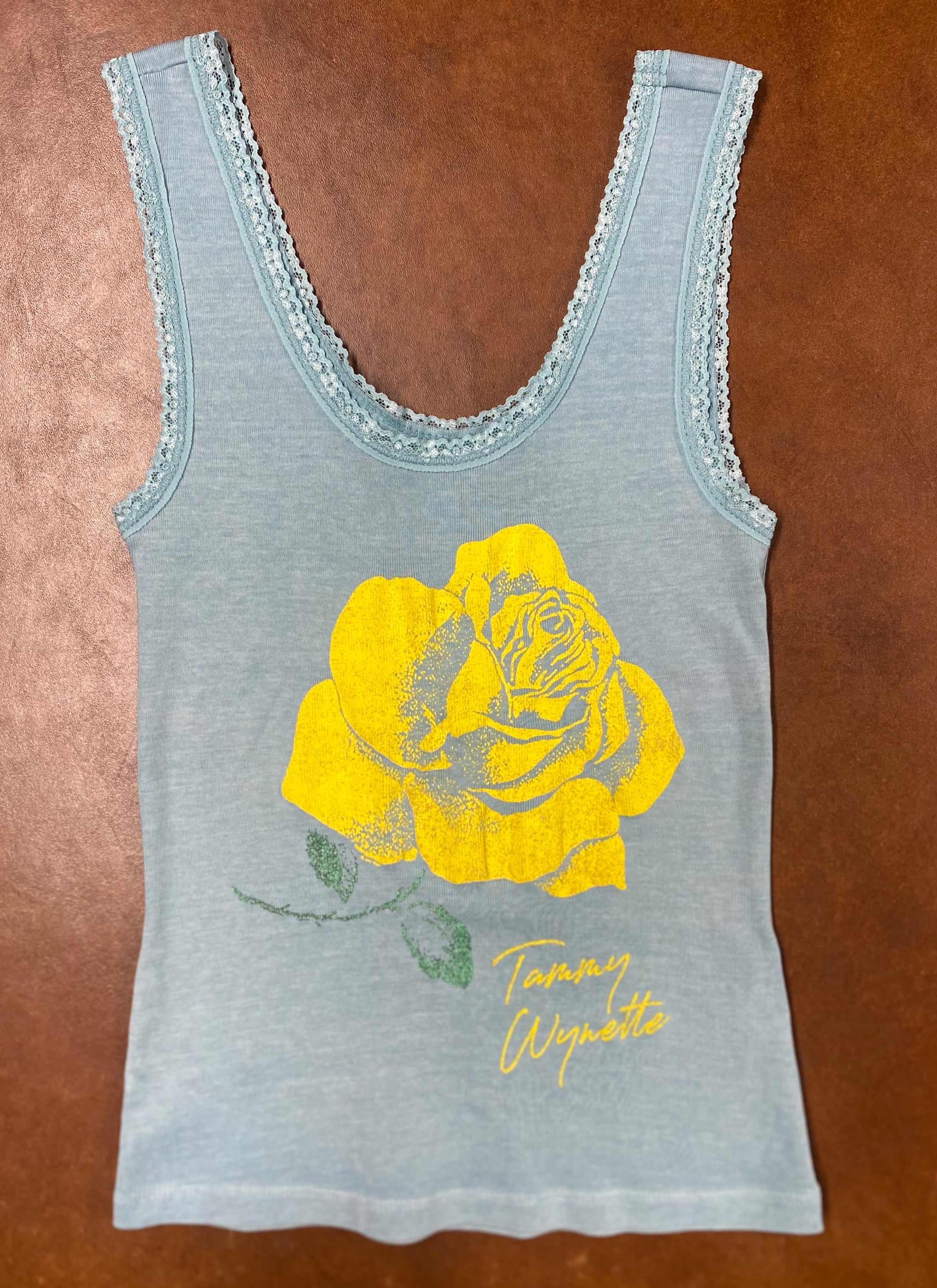 Tammy Wynette Yellow Rose Blue Lace Tank