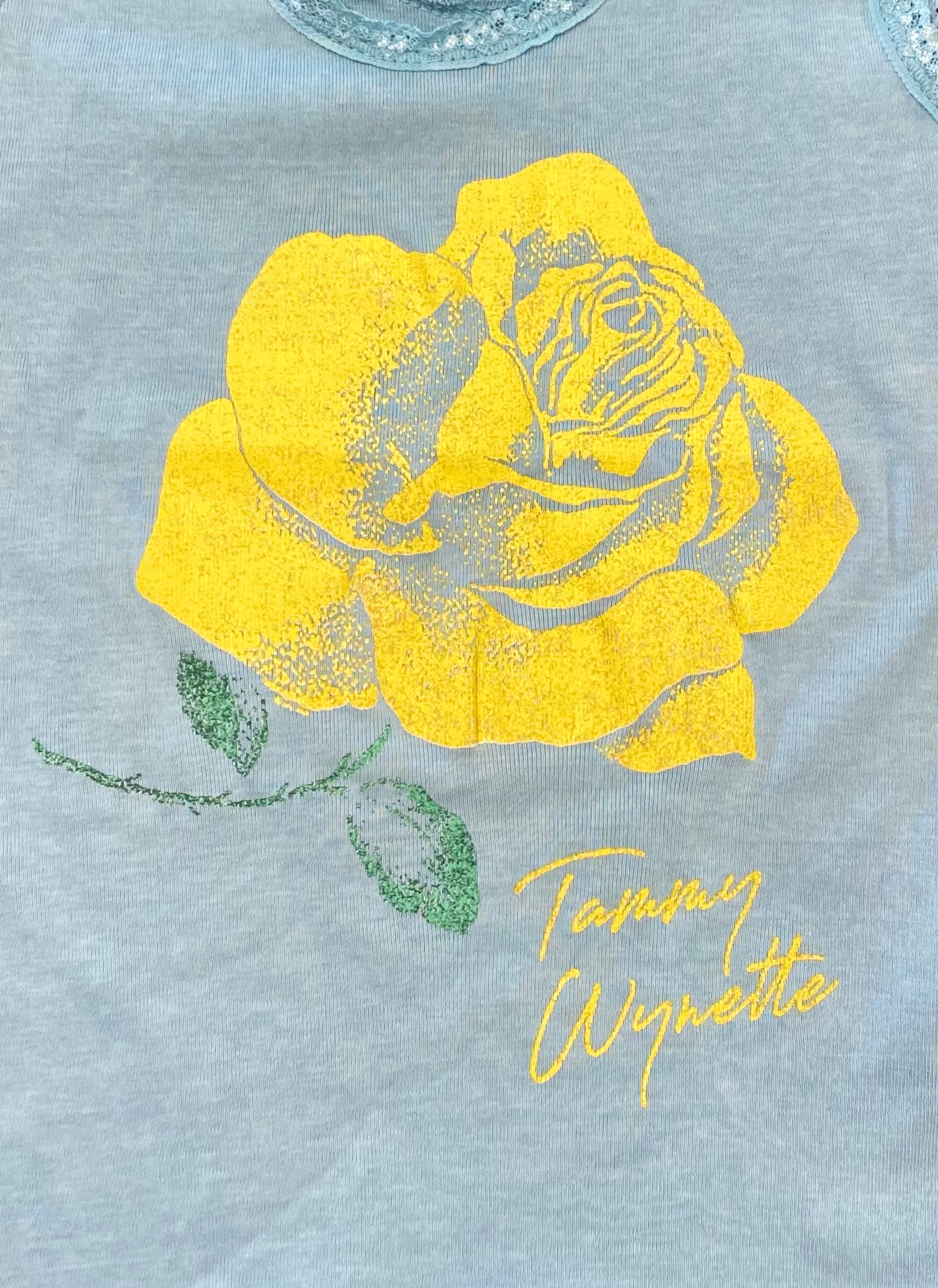 Tammy Wynette Yellow Rose Blue Lace Tank